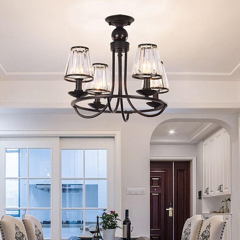 Schwarze konische Deckenhängung Lampe Traditionelle Cut-Kristall-Esszimmer Kronleuchter