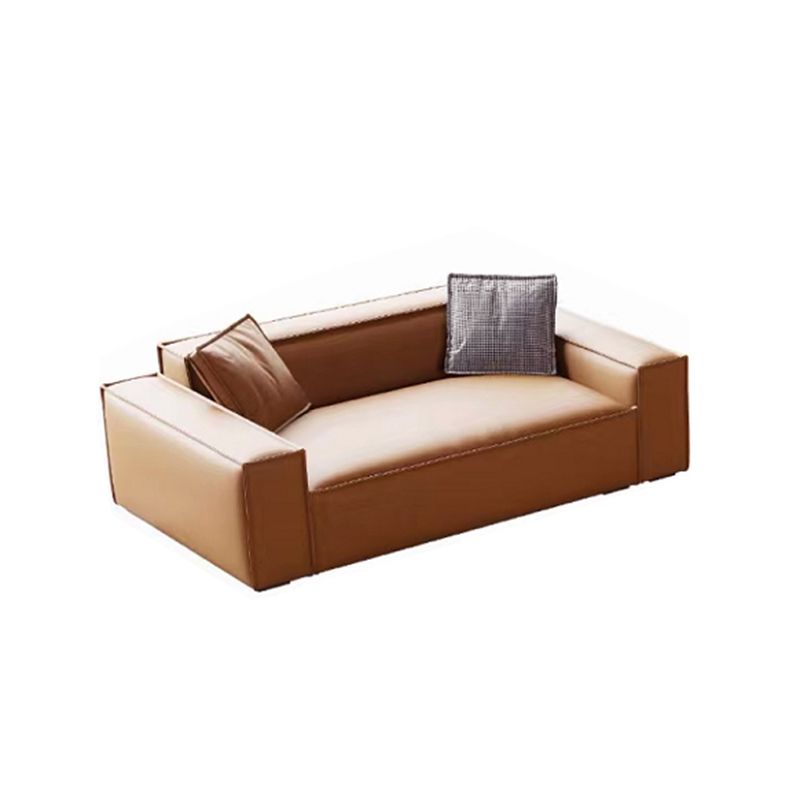 Contemporary Square Arm Sectional Orange Faux Leather Sectional