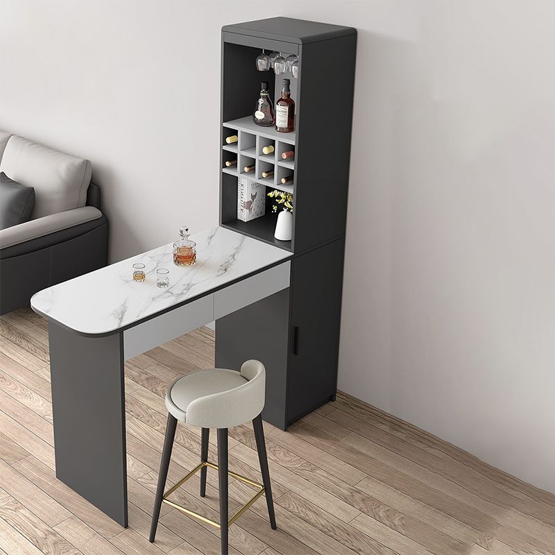 Fixed Rectangle Bar Table Set 1/2/3/5 Pcs Upholstered Stools and Bar Table with Wine Rack