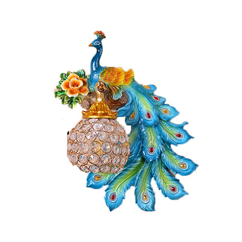 Peacock wandmontage Licht bevestiging Moderne 1-licht wandmontage lamp met heldere kristalschaduw