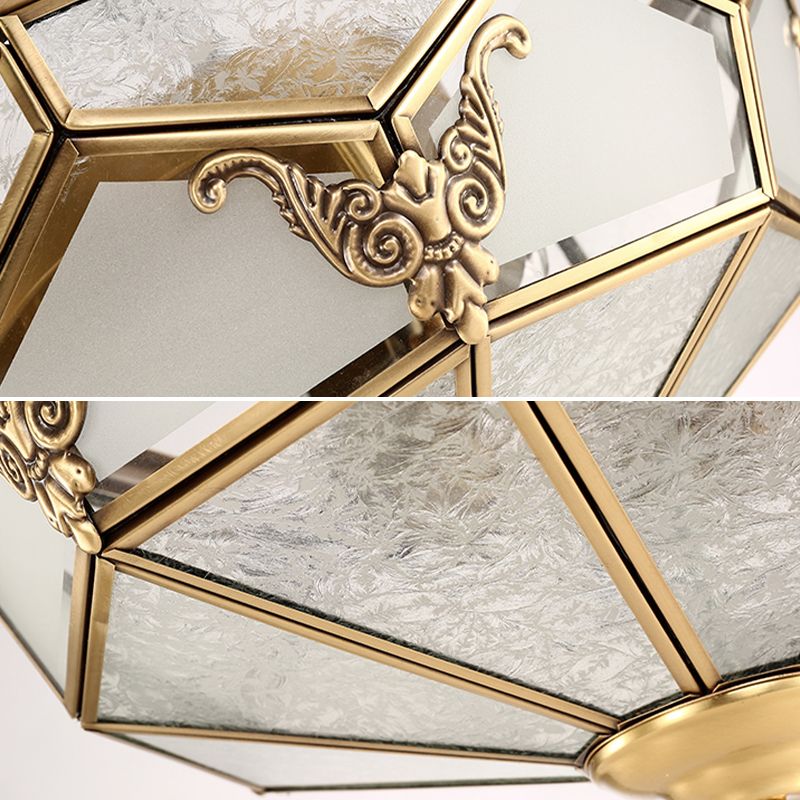 Vintage Shaded Ceiling Light Fixture Glass Ceiling Mount Chandelier in Brass