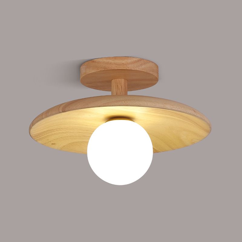 Contemporary Globe Flush Light Fixture Wood 1 Light Flush Mount Ceiling Light in Brown