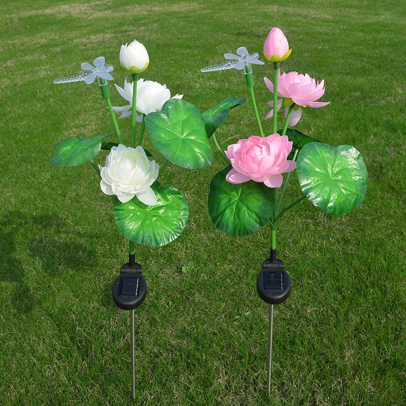 Contemporary Lotus and Dragonfly Shaped LED Stake Light Plastic Artistic Solar Lawn Lighting