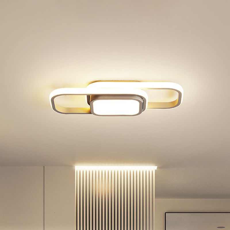 Cubic/Cuboid Dorm Ceiling Lamp Metal Simple 16/23.5 Inch Wide LED Flush Light Fixture in Black/Grey with Glow Frame, Warm/White Light