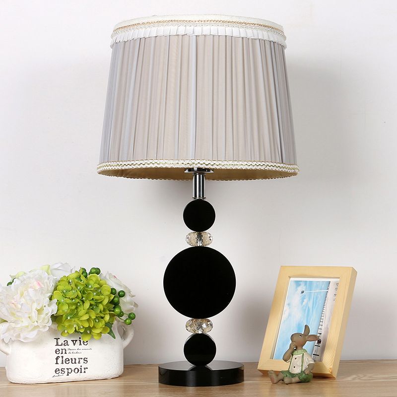 Pleated Lampshade Bedroom Table Light Beveled Crystal 1-Bulb Minimalism Night Lighting in Black