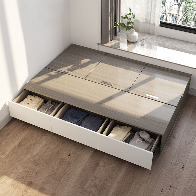 White and Brown Finish Platform Bed Lift Up Storage Platform Bed Frame