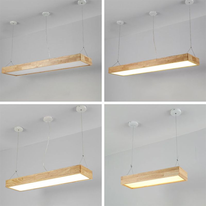 Modern Rectangle Pendant Lighting Fixture Wood Pendant Light