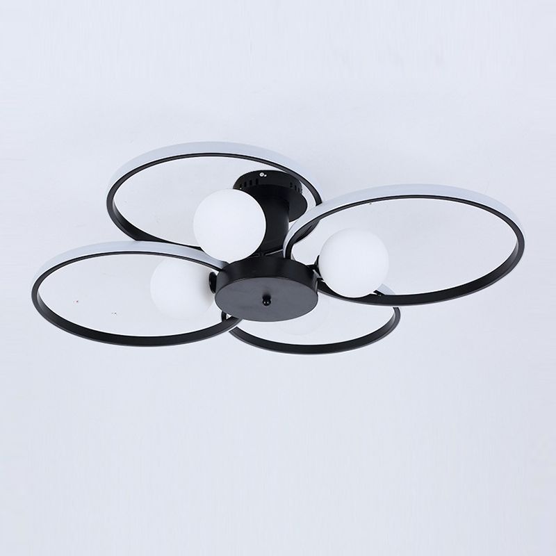 Modern Ring Shaped LED Semi Flush Light Living Room Ceiling Light with Glass Shade