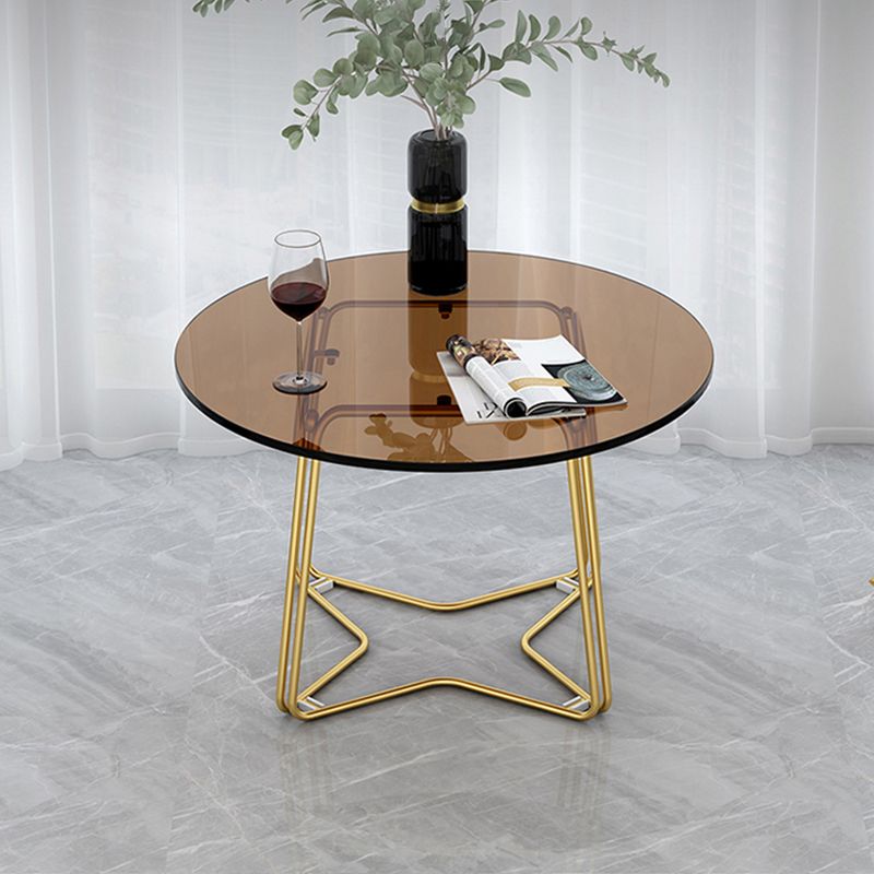 Modern 11.8" H Round Glass Coffee Table Iron Abstract Cocktail Table