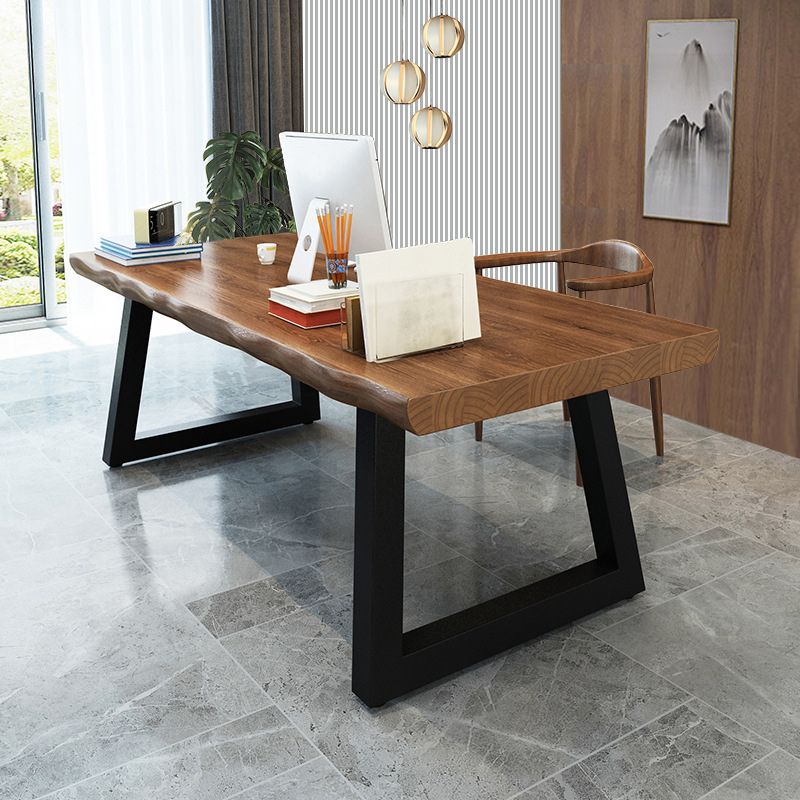 Pine Wood Top Dining Table Industrial Rectangle Table with Sled Base