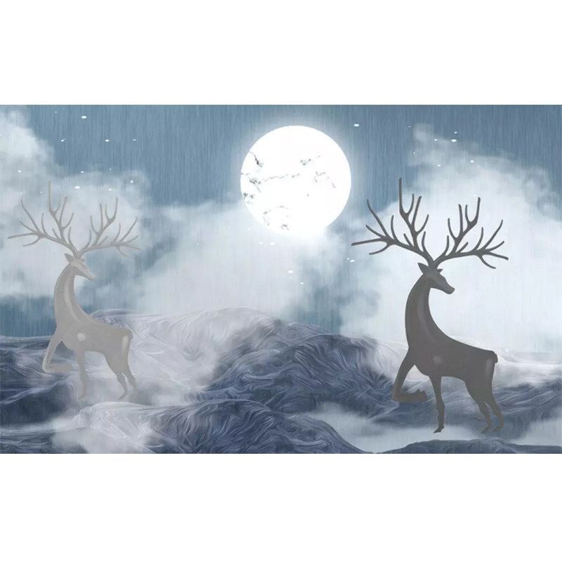 Decorative Moon and Deer Mural Non-Woven Nostalgic Wall Covering for Accent Wall