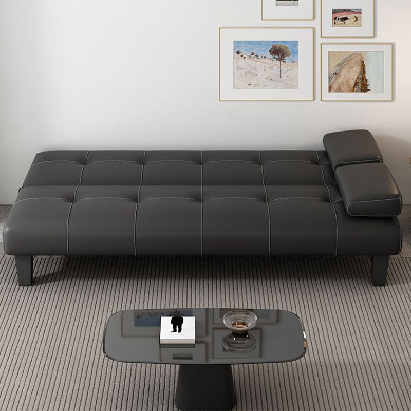 Contemporary Upholstered Sofa Bed PU Leather Convertible Sofa in Black