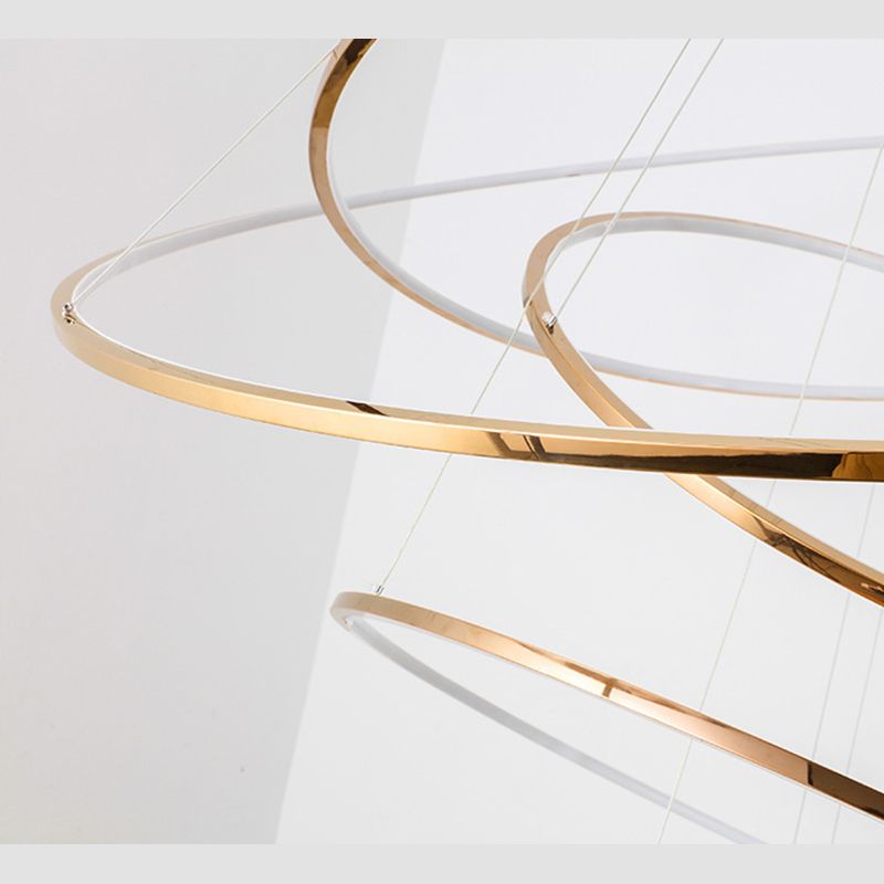 Modern Simplicity Ring Chandelier Lamp Stainless Steel Hanging Pendant Lights for Restaurant