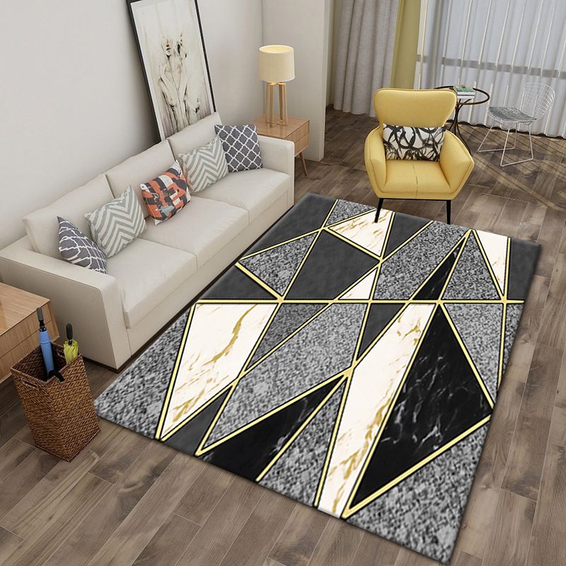 Abstract Indoor Rug Polyester Marble Print Carpet Washable Area Rug for Living Room