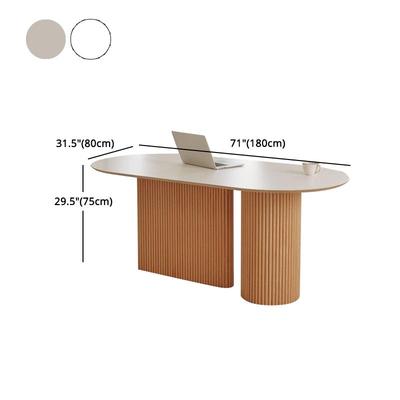 Solid Wood Dining Table Oval Double Pedestal Brown Furniture for Restaurant