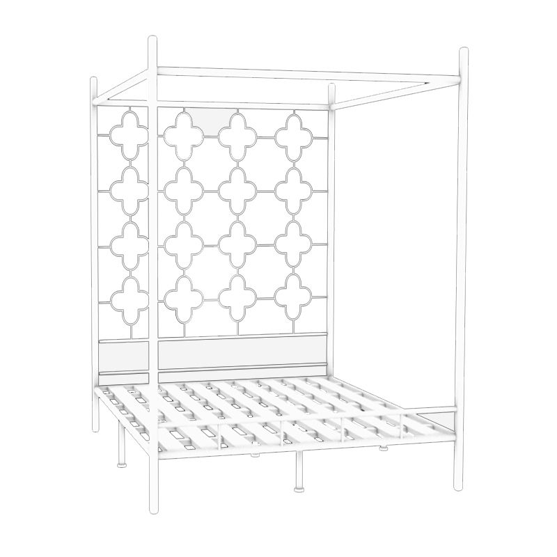 Metal Four Poster Bed with Open-Frame Headboard, Glam Standard Bed