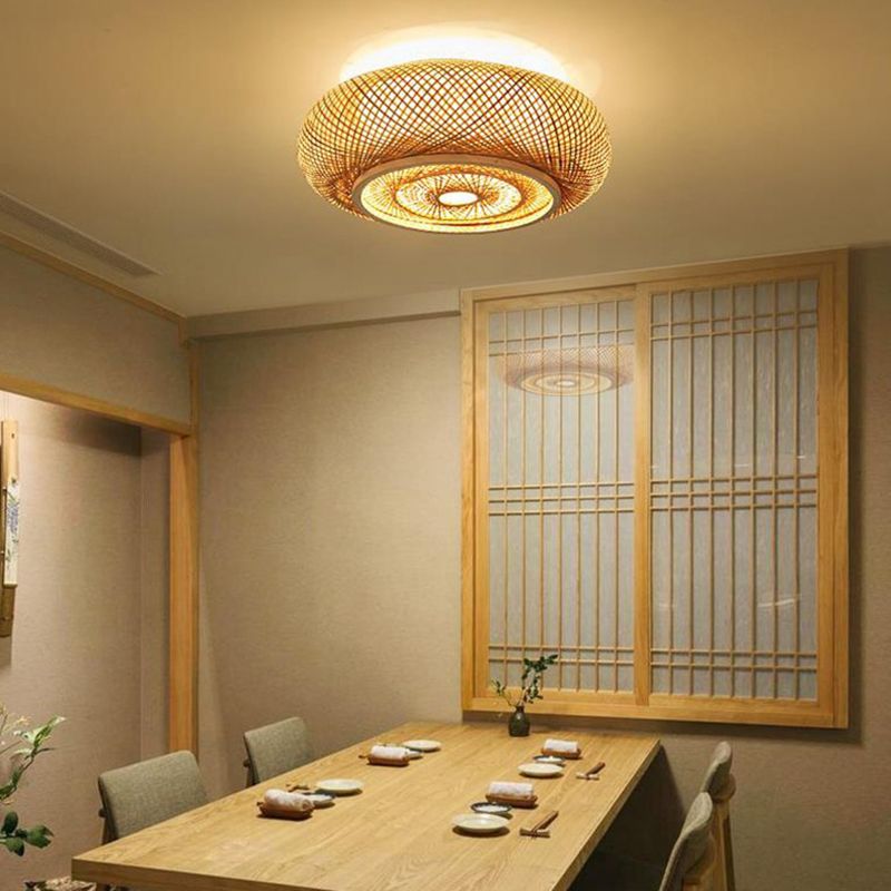 Japanese Style Ceiling Lamp Chandelier Bamboo Woven Lamp 1 Head Living Room Dining Room Ceiling Lighting