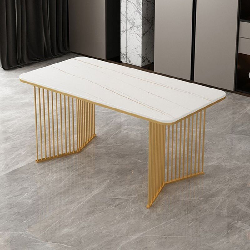 Traditional Luxury Dining Table Sintered Stone Rectangle Table with Double Pedestal Base