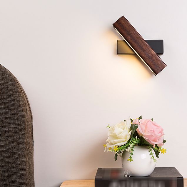 Square Shade Wood Wall Sconce Modern Style Single Light Wall Mounted Light