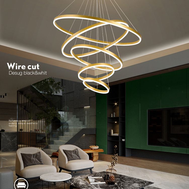 Living Room LED Chandelier Pendant Light Simplicity Chandelier Light Fixture with Circles Metal Shade