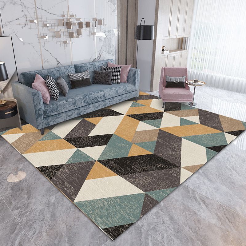 Modern Geometric Carpet Contrast Panel Area Rug Polyester Living Room Carpet with Non-Slip Backing