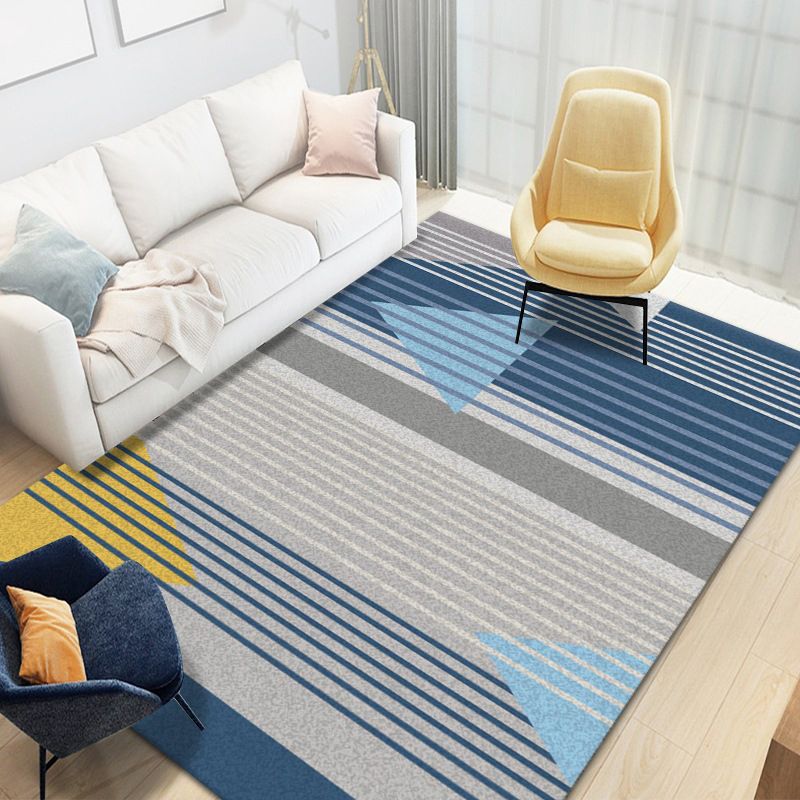 Fancy Blue Geometric Area Rug Polyester Modern Carpet Stain Resistant Rug for Home Decor