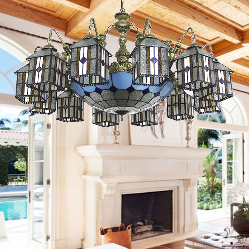 Exquisite Hanging Lodge Chandelier with Mermaid Stained Glass Pendant Light for Hotel