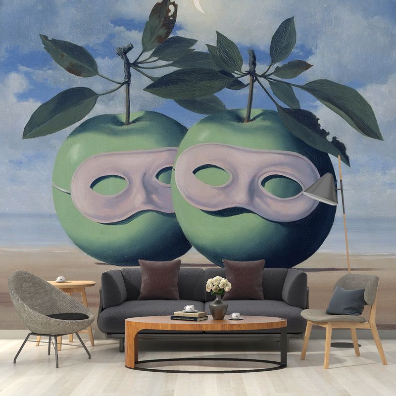 Surreal Hesitation Waltz Mural Decal in Blue-Green Stain Proof Wall Decor for Bedroom