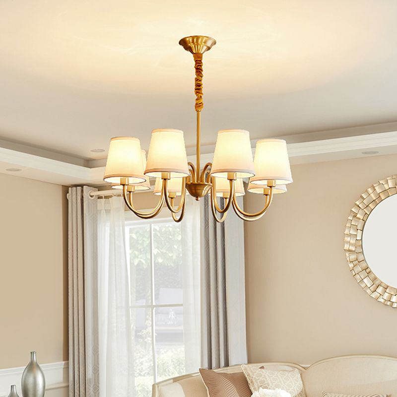 Lampadario del cono post-moderno appeso al lampadario bianco in tessuto bianco soffitto lampadario in oro per soggiorno