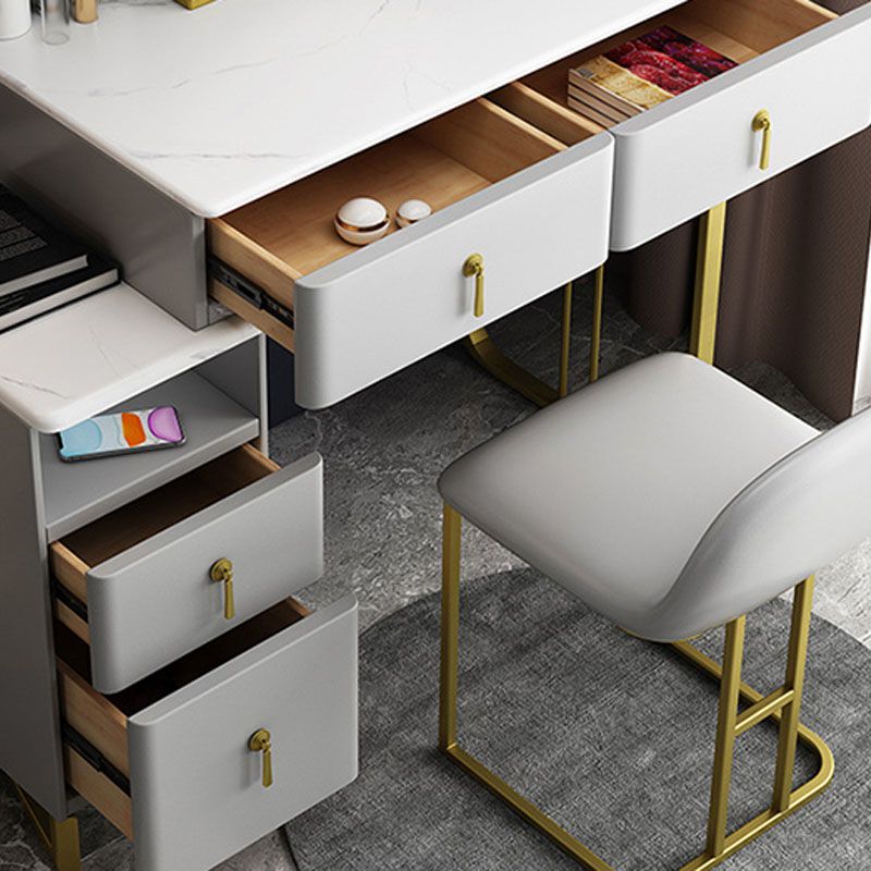 Glam Dressing Table Genuine Leather Vanity Table with 4 Storage Drawers
