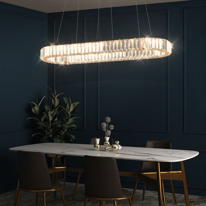 Iluminación colgante lineal luz colgante contemporánea con sombra de cristal para comedor