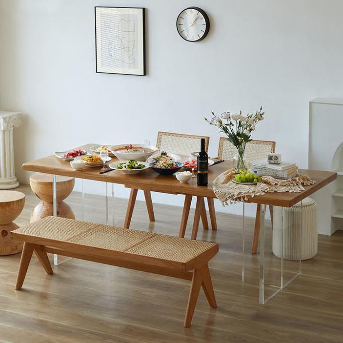 Solid Wood Dining Table Contemporary Dining Table with Double Pedestal Base