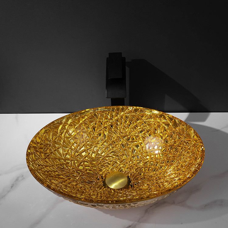 Creative Oval Bathroom Sink Glass Vessel Lavatory Sink with Pop-Up Drain