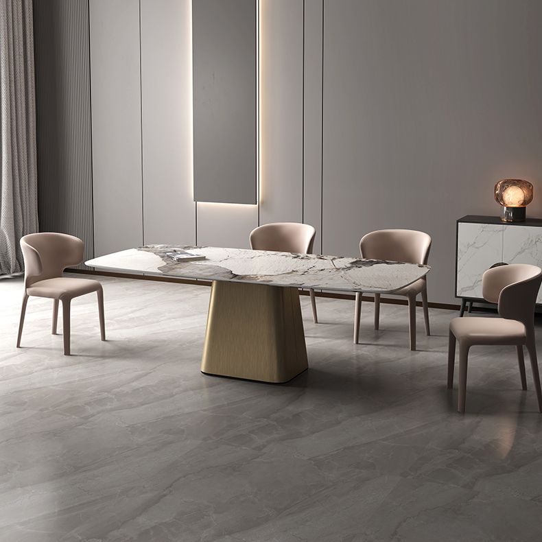 Rectangle Stone Dining Table Modern Dining Table with Pedestal Base