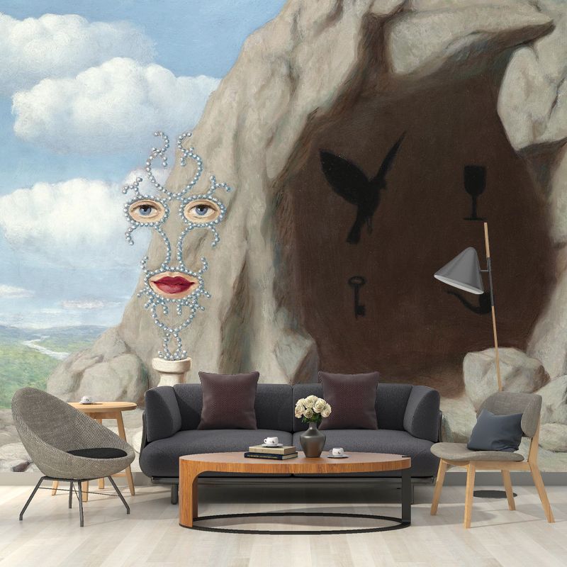 Whole Sheherazade and Cave Murals Stain Resistant Surreal Bedroom Wall Art in Grey-Blue