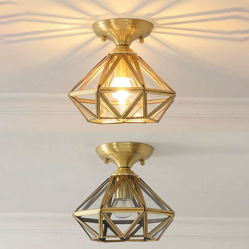 Tradizionale Stile Prismatico Soffitto Light Fixture Glass Massimale Flush Monte in Brass