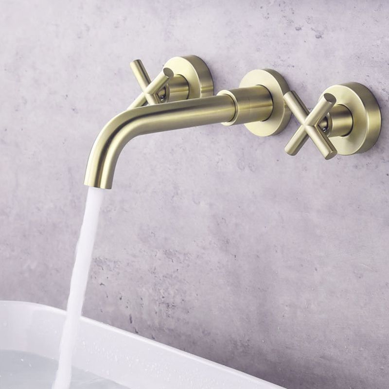 Glam Centerset Faucet Brass Cross Handles 3 Holes Wall Mounted Bathroom Faucet