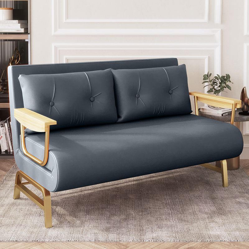 Glam Sofa Bed Bonded Leather Pillow Back Square Arms Sleeper Sofa