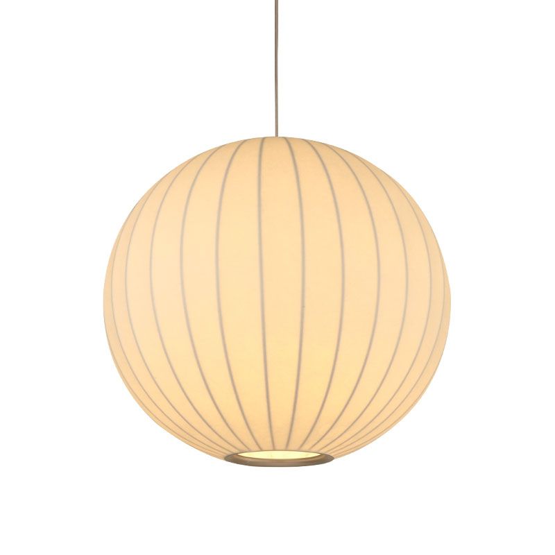 Globe Stretch Silk Suspension Lamp Nordic Style 1-light Dining Room Lighting Fixture in White