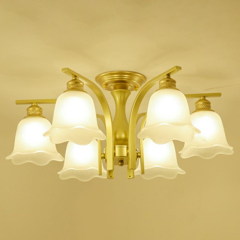 Rustic Ruffled Semi Flush Light Cream Glass Flush Mount Ceiling Chandelier for Living Room