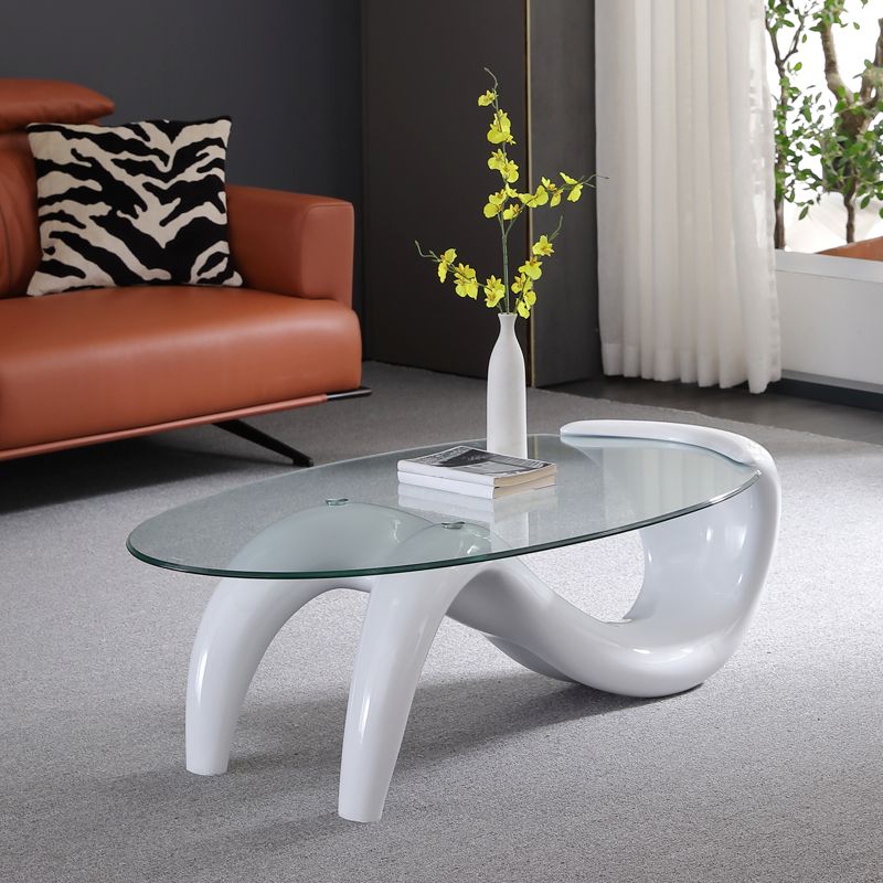 Glass Top Cocktail Table Oval Modern Minimalist Coffee Table