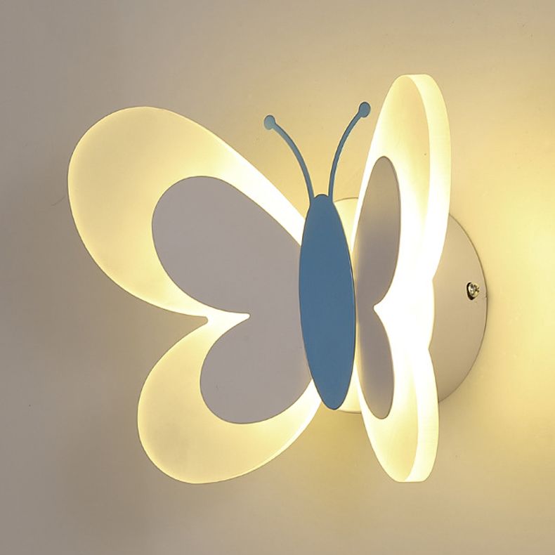 Metal Butterfly Shape Wall Light Kid Style 2 Lights Wall Mount Fixtures