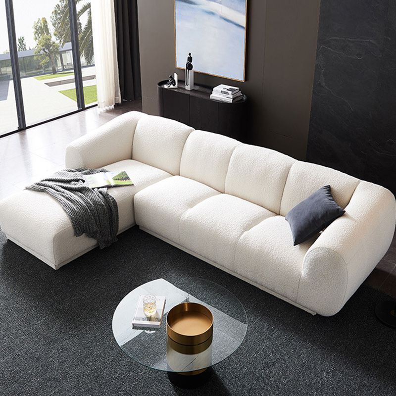 Minimalist Wool Sofa with Chaise in White 29.1" H Fabric Sofa