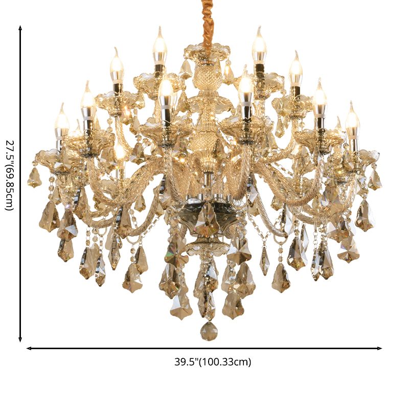 Gold Beveled K9 Crystal Suspension Lamp Candelabra Traditional Style Ceiling Lamp for Bedroom