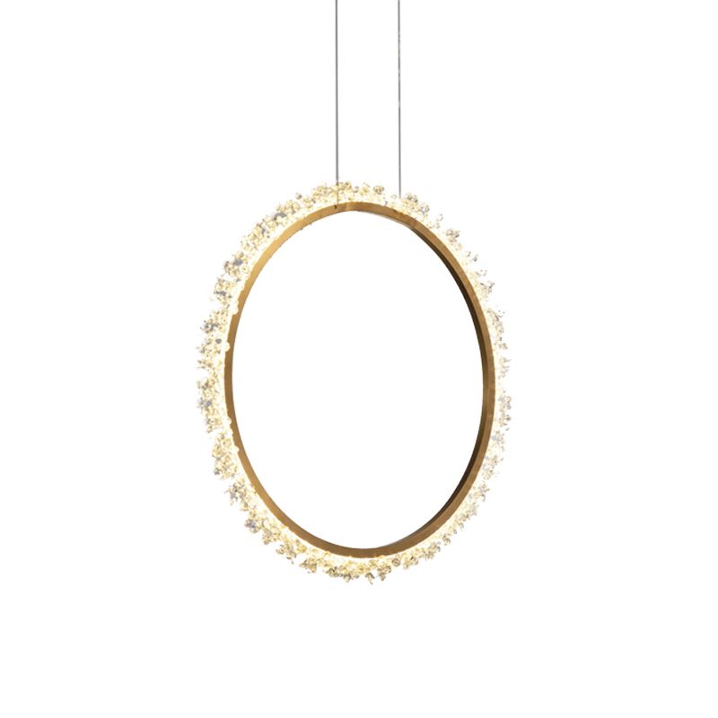 16"/23.5"/31.5" Dia Ring Chandelier Pendant Simplicity Crystal Golden LED Ceiling Light Fixture in White/Warm/Natural Light