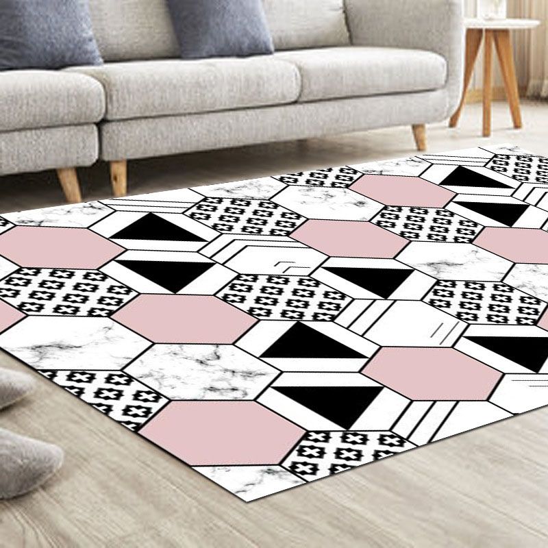 Stylish Pink Modern Rug Geometric Print Polyester Area Carpet Anti-Slip Rug for Home Decor