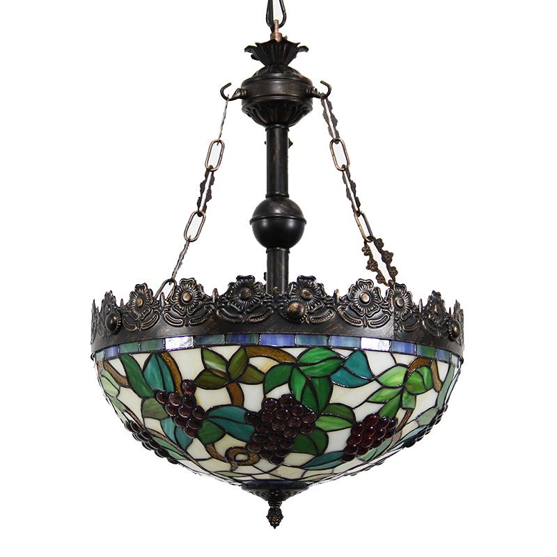 Green 3 luci lampadario Apparecchiatura illuminazione Tiffany macchiata di vetro pendente sospeso per soggiorno