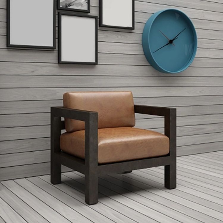 Contemporary Brown Leather Sofa with Black Square in Iron for Apartment