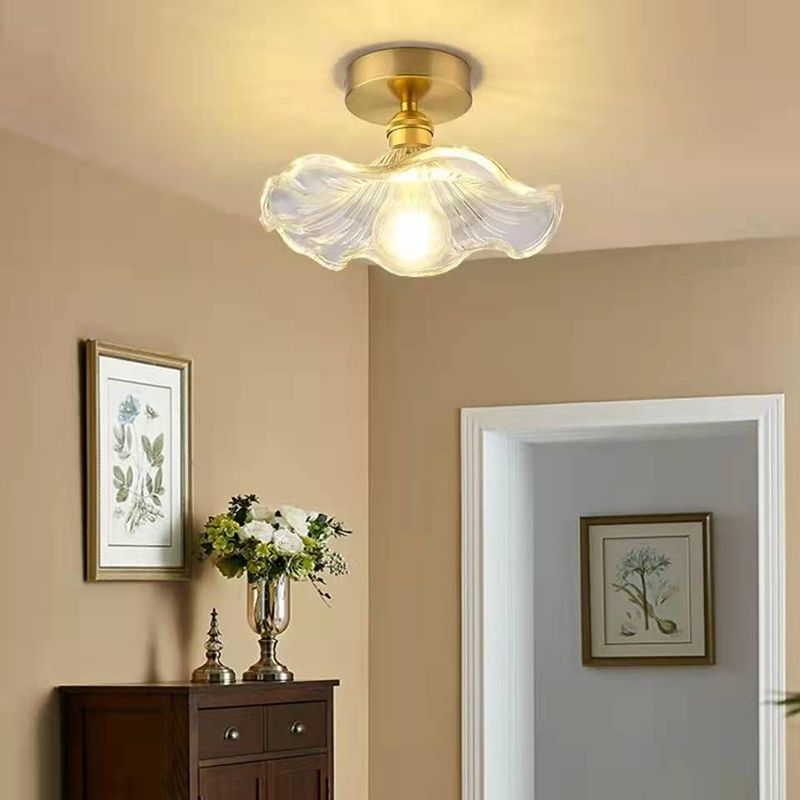 Industrial Scalloped Flush Mount Ceiling Lights Glass 1 Light Semi Flush Light