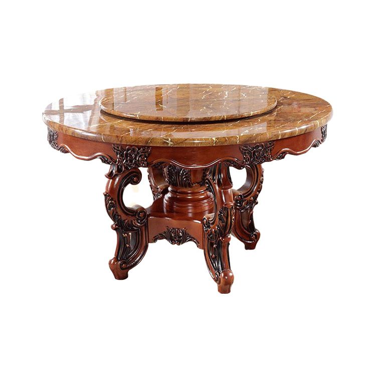 Faux Marble Dining Table Traditional Round Dinette Table with Turntable